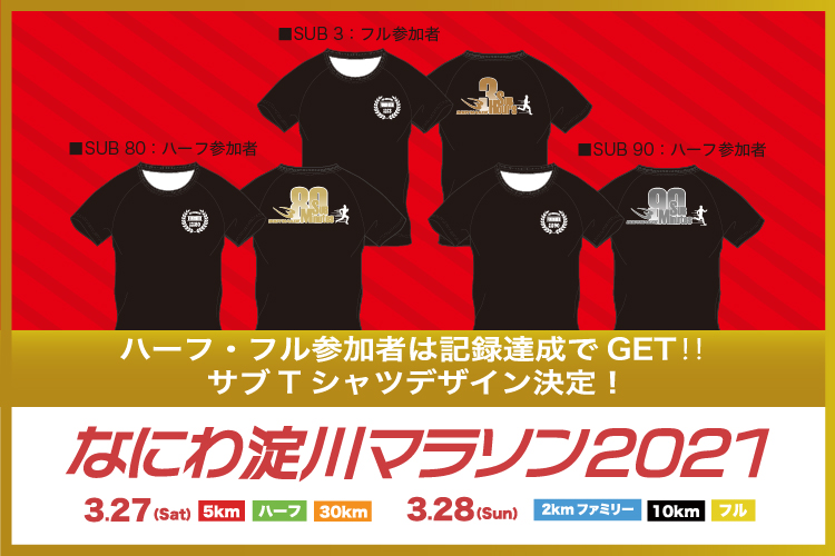 記録達成でサブ３、サブ80/90Ｔシャツが貰える